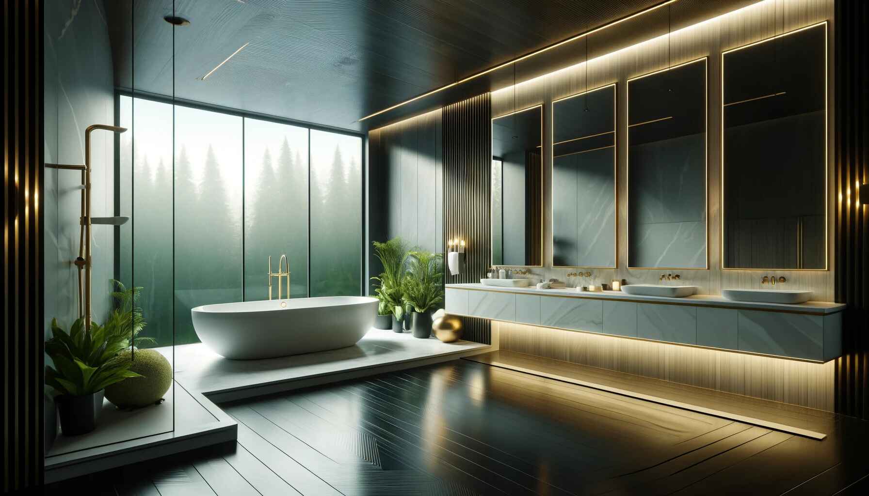 A luxurious modern bathroom with sleek minimalist design