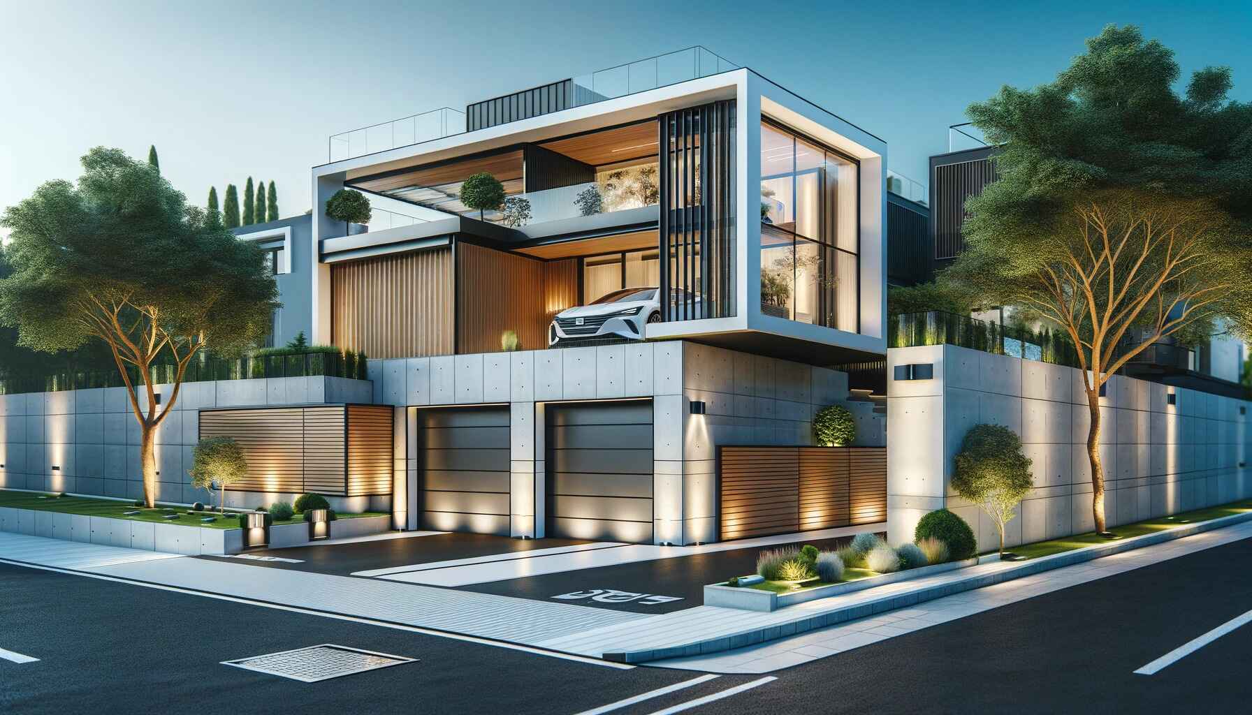 A-modern-parking-garage-attached-to-a-contemporary-house