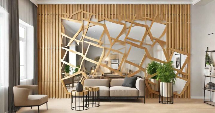 Contemporary Mirror Wall Design Ideas: Geometric Wood Dividers