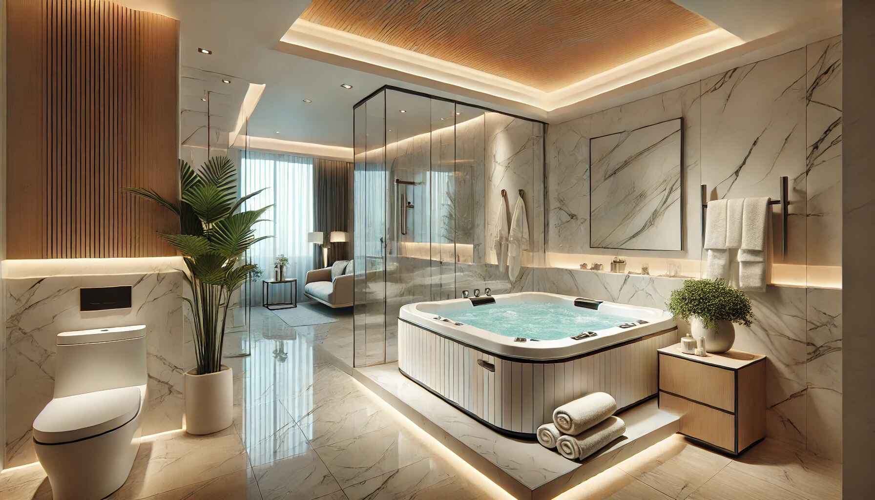 luxurious home washroom featuring a modern Jacuzzi.