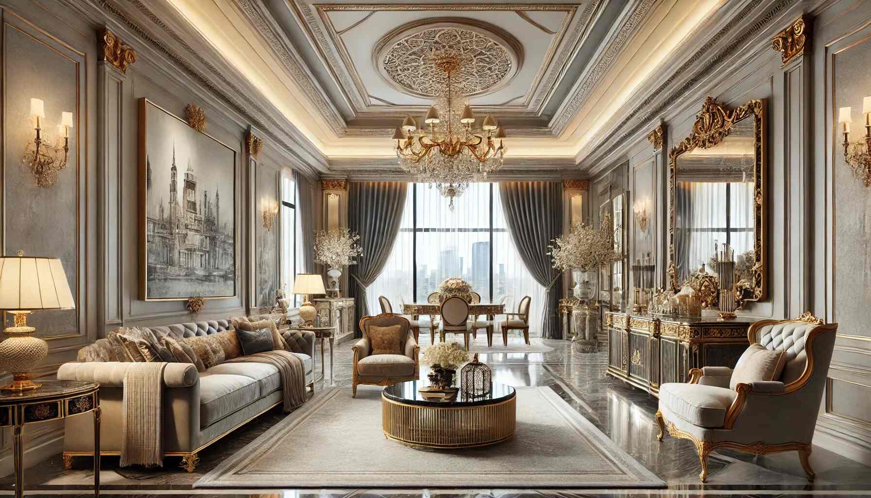 luxurious interior design scene in a spacious living room.