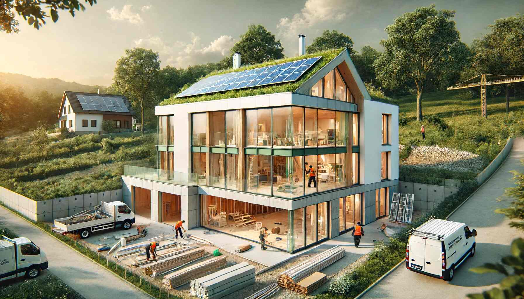 modern sustainable passive house under construction