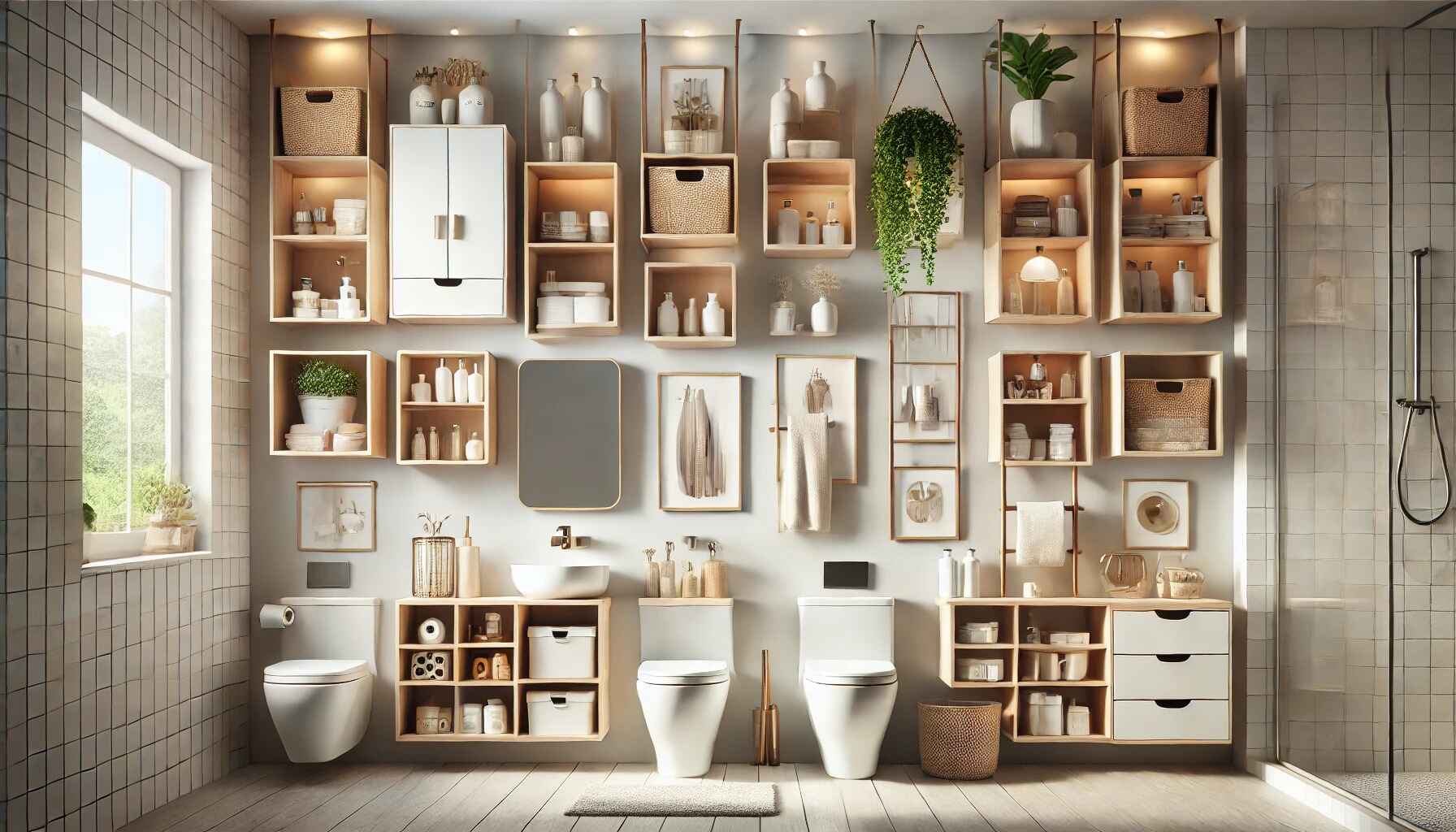 showcasing over 20 creative storage ideas for the space above a toilet.