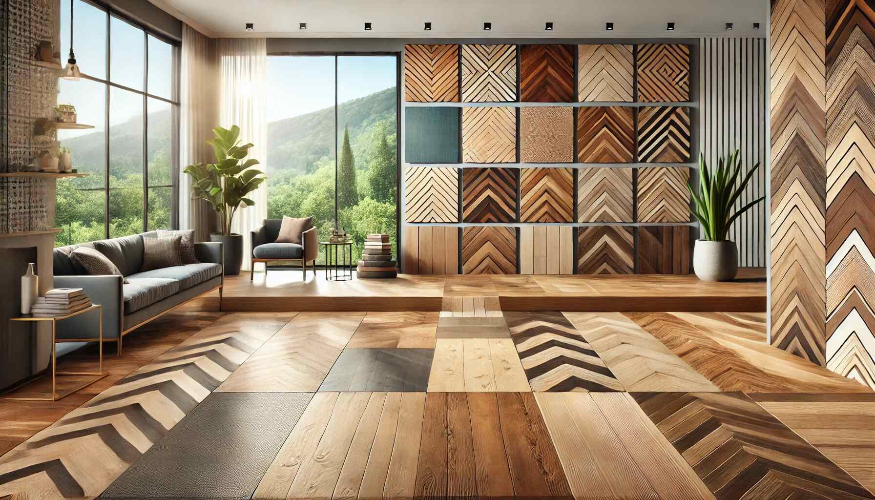 A landscape image showcasing a variety of wooden floor patterns for home decor.