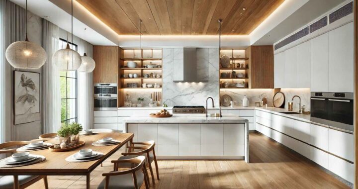 White and Wood Kitchen Designs in Luxurious Homes