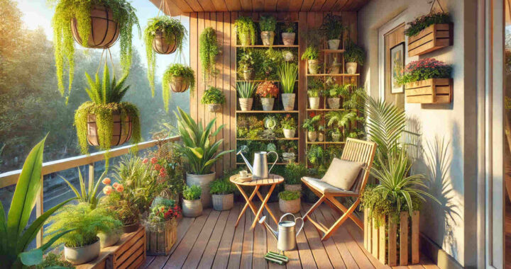 Arranging plants on a balcony