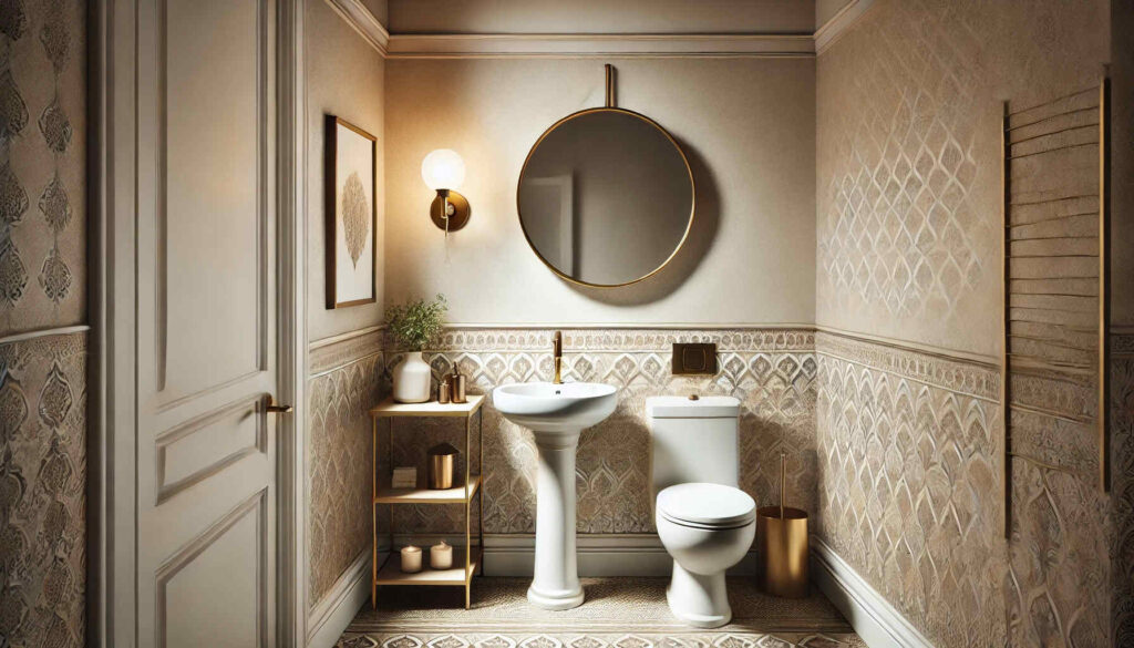 A landscape view of small powder room design ideas for home decor.