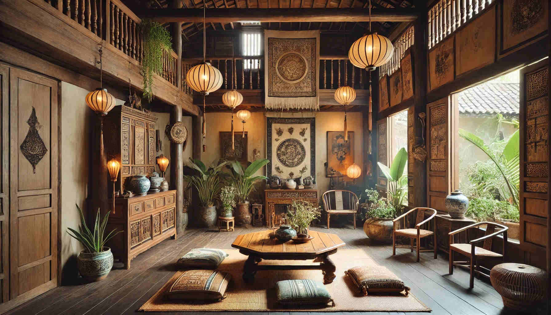 A traditional Vietnamese home interior with authentic decor.