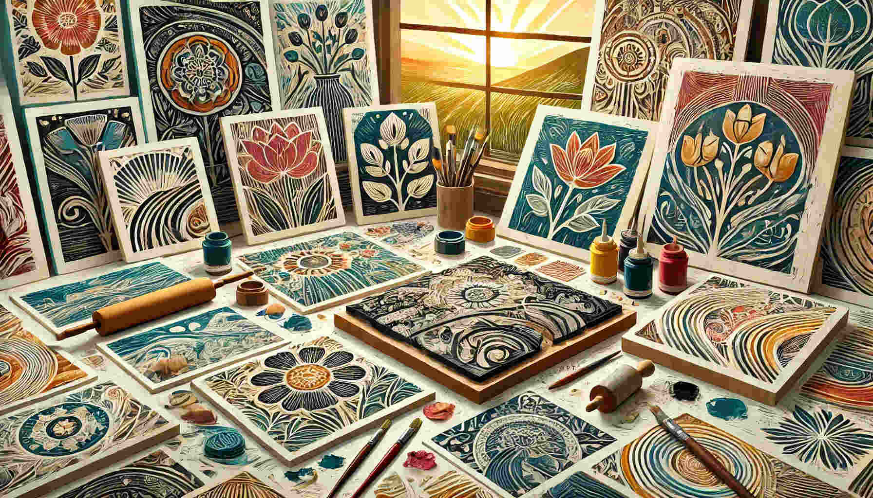 showcasing various linoleum painting ideas.