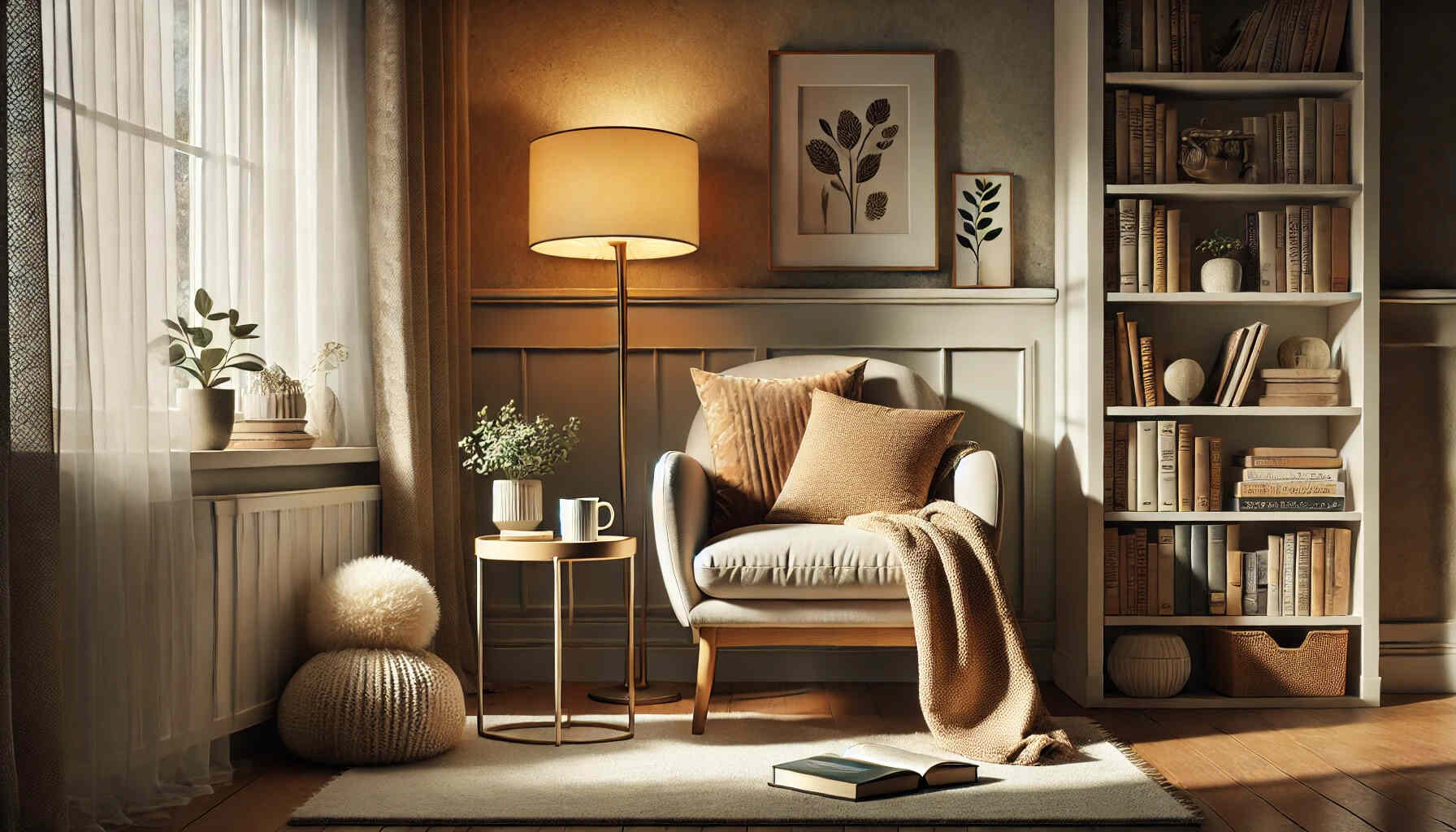 A cozy reading nook in a modern, well-lit room.