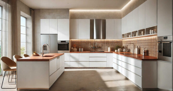 White Cabinets with Brick Corian: A Perfect Blend of Modern and Rustic Charm