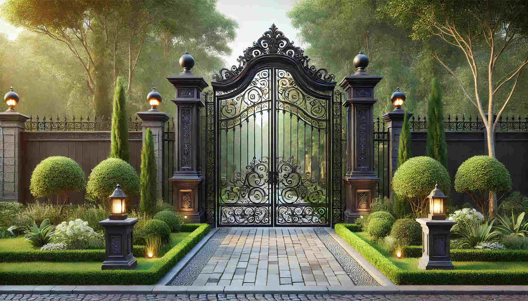 A traditional-style gate in a landscape format, featuring classic architectural elements.