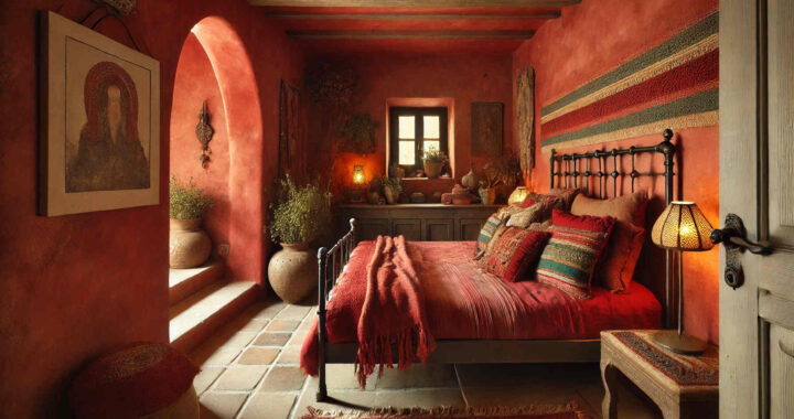 Small Mediterranean Bedroom in Red: Infusing Warmth and Charm into a Cozy Space