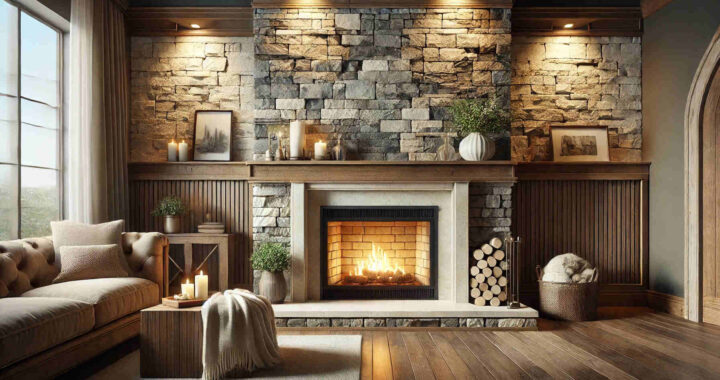 Fireplace with Wood Mantel and Quartz Ledge stone: A Stylish Focal Point for Your Home