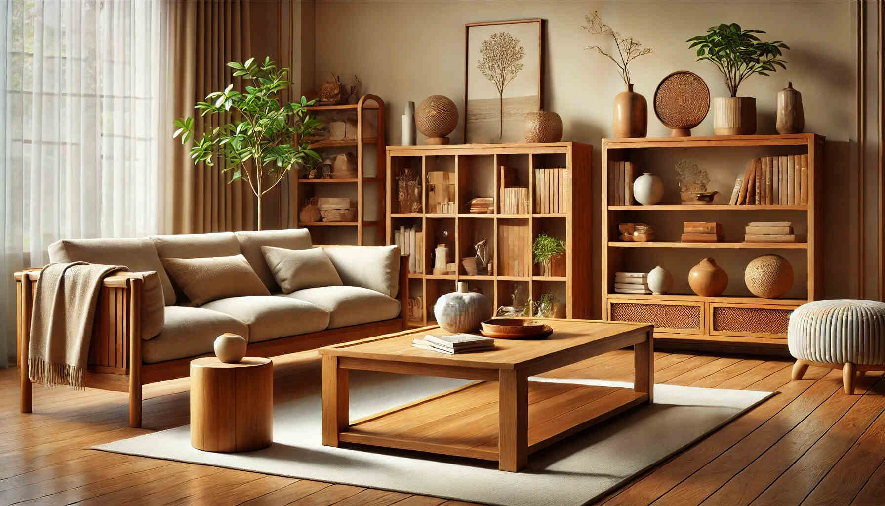 A living room setting highlighting elegant wood furniture.